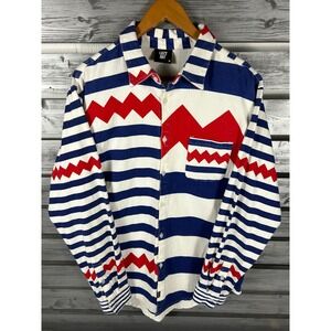 Lazy Oaf Blue White and Red Striped Button-Down Shirt